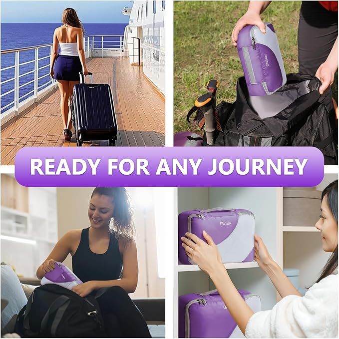 8 Set Packing Cubes for Travel, Gifts for Women Mom,Anti-Tearing Suitcase Organizer for Luggage with Shoe & Hanging Toiletry Bag,OlarHike Vacation Essentials & Accessories for Cruise Ship,Purple