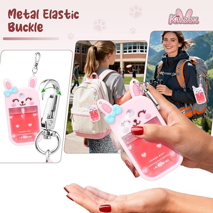 Bunny Silicone Case for Touchland Hand Sanitizer Spray with Keychain Holder, Compatible with Power Mist & Glow Mist 1 FL Oz/30ML for Touchland Case, Easter Cute Travel Cover Sleeve Pink