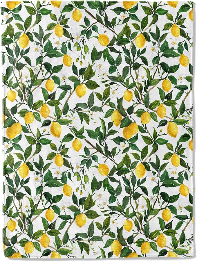 Lemon Flannel Blanket - Fresh and Vibrant Citrus Throw - Lightweight Soft Cozy Gifts Blankets for Kids Teen Adult & Fruit Lovers,Modern Home Room Bedroom Bright Decor 40x50in