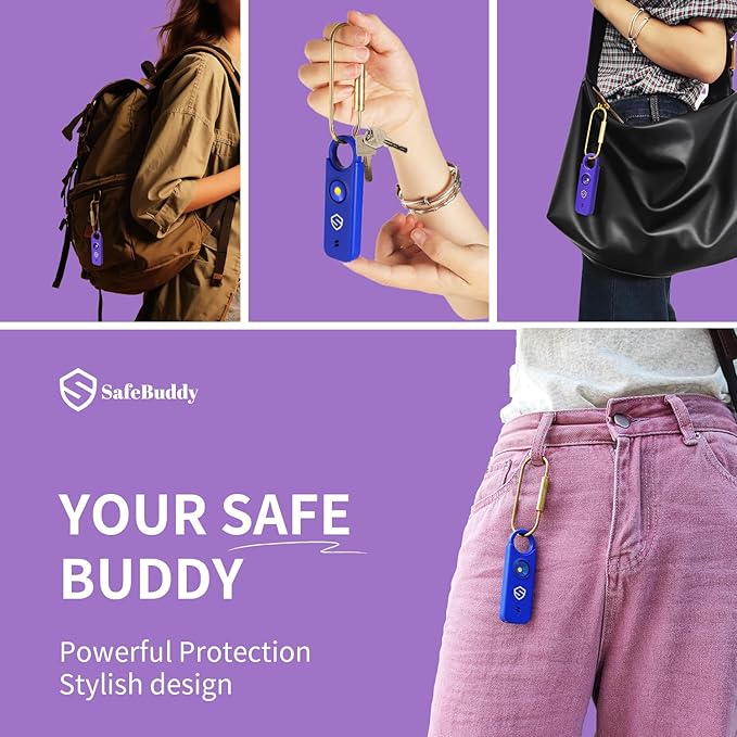 Personal Alarm for Women, Men, Kids, Elderly, Self Defense - Designed by Women 140DB Extra Speakers Alarm with Strobe Light, Rechargeable, Safety Alarms and Premium Keychain (Elegant Purple)