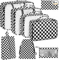 KPX 8 Set Packing Cubes for Travel, Luggage Packing Organizers Accessories Large Toiletries Bag for Clothes Shoes Cosmetics (8Set-Black Checkered)