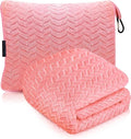 Proglobe Premium Travel Blanket and Pillow - XL 42" x 68" - Ultra Soft Lightweight Compact Blanket for Airplane, Car, Bus, Travel - Portable Cozy Fleece for Men, Women, and Kids - Pink