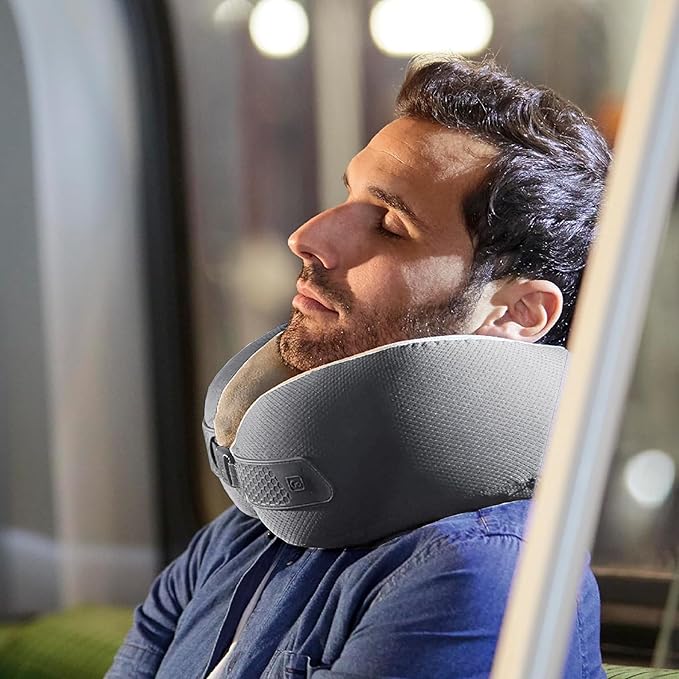 American Dreamer, Deluxe Travel Pillow, Comfortable Memory Foam Neck Pillow for Uninterrupted Sleep, Ideal for Airplane, Bus, Car, and Train, Travel Essentials, Made in USA, Gray