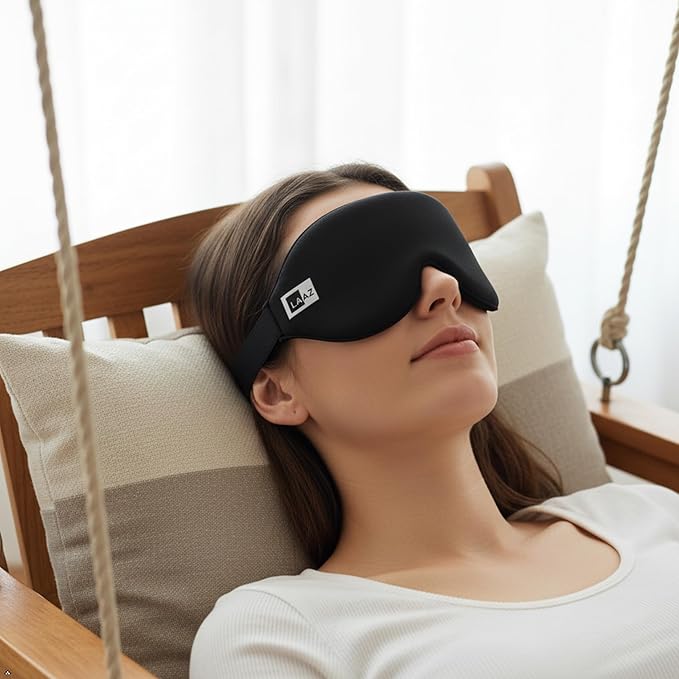 Sleep Eye Mask for Side Sleepers, 3D Contoured Blackout Blindfold for Women & Men, Soft Memory Foam Silk Sleep Mask, Adjustable Light Blocking Eye Cover for Travel, Nap, Cooling Comfort