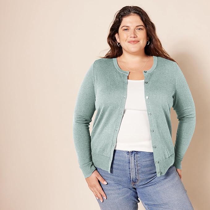 Amazon Essentials Women's Lightweight Crewneck Cardigan Sweater (Available in Plus Size)
