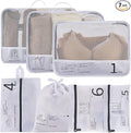 7PCS Packing Cubes for Travel Luggage Organizers Shoe & Toiletry Bag Light Packing Cubes Clothing Underwear Bag Accessories and Essentials for Mom & Women (White)
