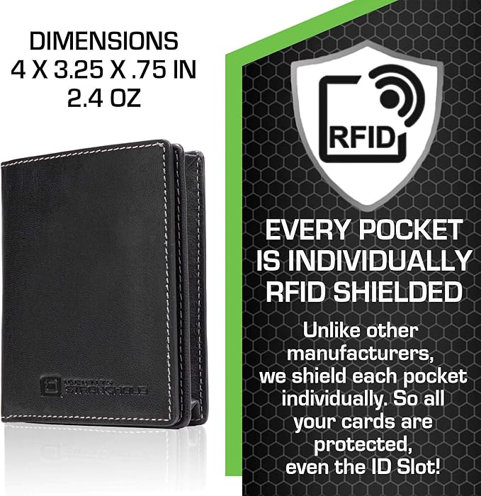 ID Stronghold Waltlet - RFID Blocking Bifold Wallet for Men with Magnetic Clasp - Black