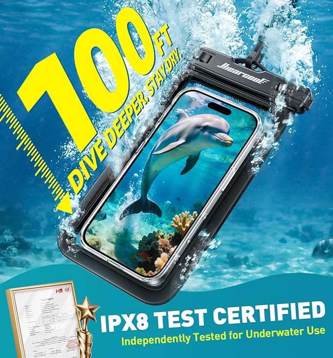 Hiearcool Waterproof Phone Pouch, Universal Case Compatible for iPhone 17 16 15 14 13 Pro Max Plus Up to 8.9", IPX8 Beach Travel Essentials-Black-2 Pack