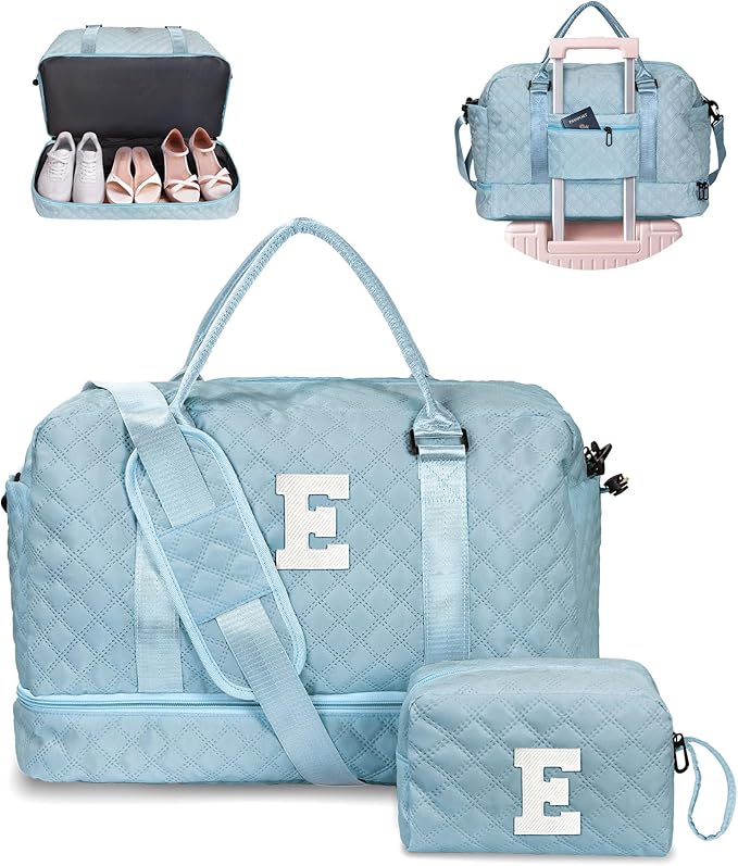 Duffle Bag for Women - Personalized Overnight Weekender with Shoe Compartment, Shoulder Strap & Trolley Sleeve