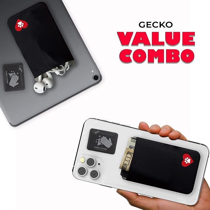 Phone Wallet - Adhesive Card Holder - Cell Phone Pouch - Stick on Lycra Pocket by Gecko - Carry Credit Cards and Cash