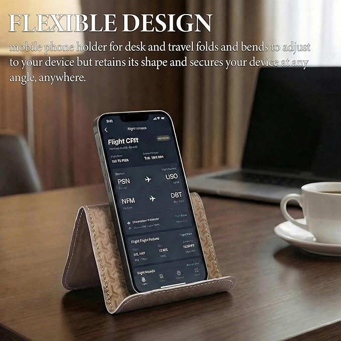 QIELIZI Airplane Travel Essentials for Flying Flex Flap Cell Phone Holder & Flexible Tablet Stand for Desk, Bed, Treadmill, Home & in-Flight Airplane Travel Accessories(1-Triangle Brown)