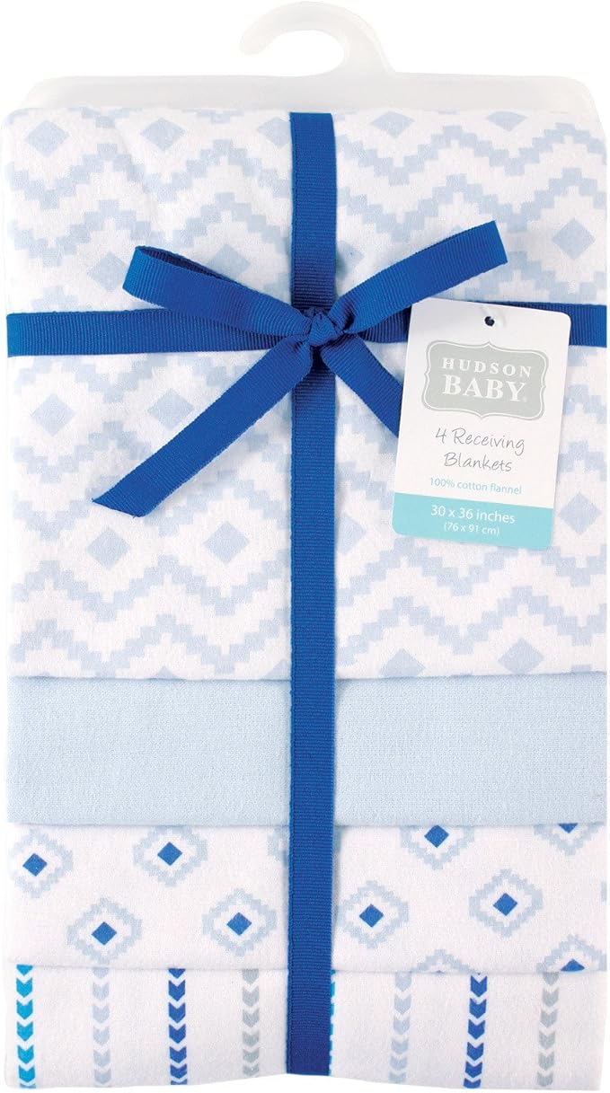 Hudson Baby Unisex Baby Cotton Flannel Receiving Blankets, Boy Modern, One Size