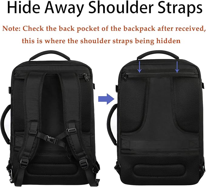 MATEIN 45L Travel Backpack, Large Carry on Backpack for Men Women, Water Resistant Lightweight Expandable Daypack, Business Weekender Backpacks, Gifts for People who Travel, Black