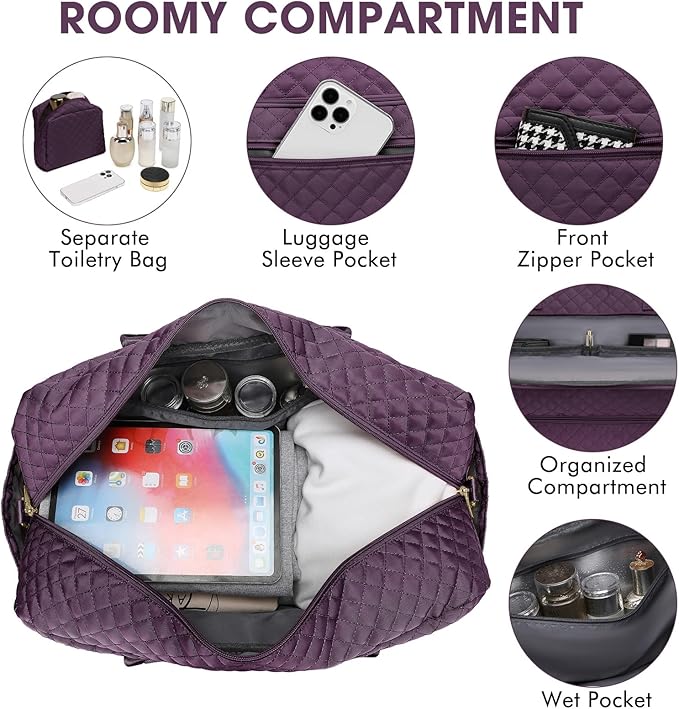Large Women Travel Duffle Bag - Carry on Overnight Weekend Travel Duffel Tote Gym Bag with Wet Pocket Toiletry Weekender Overnight Bag for Travel Business Trips Sports Hospital 3 Pcs Set