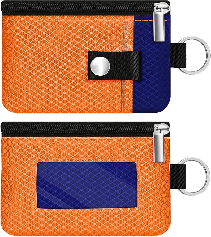 Minimalist RFID Blocking Small Wallet with ID Window,WaterResistant Zip Id Case Wallet with Lanyard Keychain for Cards,Cash,Travel,Women,Men (Orange/Sapphire Blue)