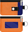 Minimalist RFID Blocking Small Wallet with ID Window,WaterResistant Zip Id Case Wallet with Lanyard Keychain for Cards,Cash,Travel,Women,Men (Orange/Sapphire Blue)