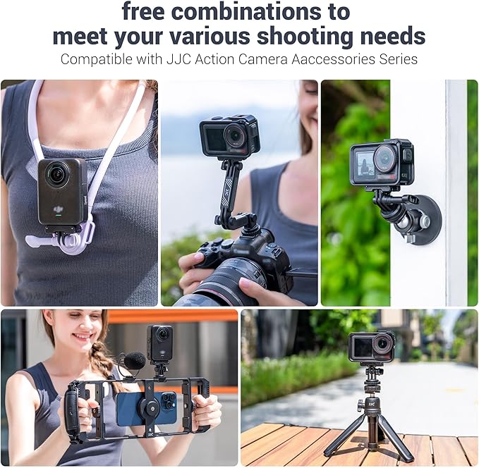 JJC Osmo Action 5 Cold Shoe Adapter Mount for DJI Osmo 360 Action 5 Pro 4 3 Accessories, 180° Angle Adjustable, Detachable Camera Monitor Mount w. 1/4 Screw Hole, Magnetic Quick Release Tripod Adapter