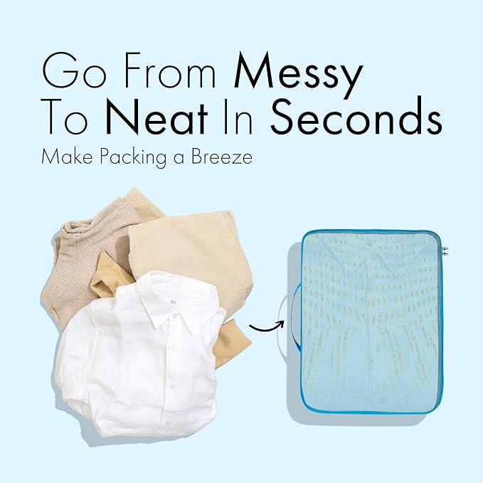 (Not Made In China) Packing Cubes For Travel, Luggage and Suitcase Organizer Bags, Carry On and Backpack Space Savers, Lightweight Waterproof Nylon, 8pc Set, Blue