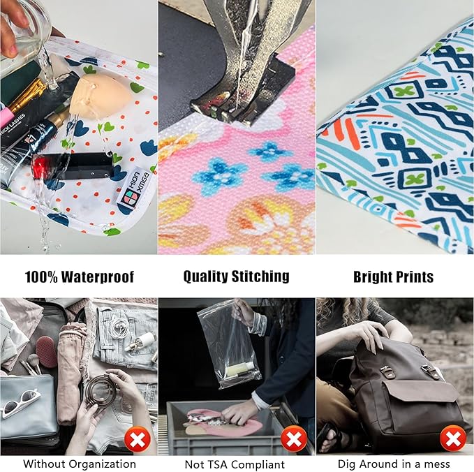 HIONXMGA TSA Approved Toiletry Bag, Set of 3 Clear Travel Toiletry Bag Quart Size Zipper Travel Pouch, Waterproof Makeup Cosmetic Bag for Women Men Kids Toiletries Carry on, Green Leaves
