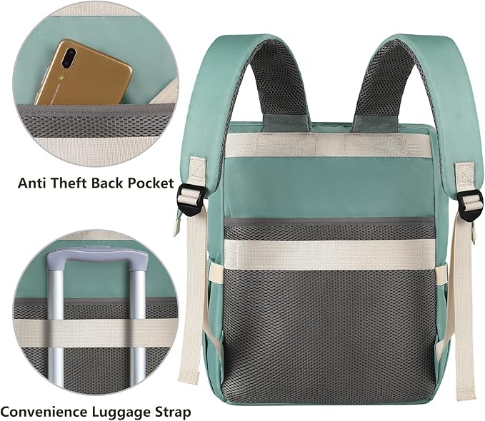 FALANKO Laptop Backpack for Women, Doctor Teacher Nurse Work Bookbag for 17.3 Inch Laptop, Large Travel Wide Open College Shoulder Purse Bag With RFID Anti Theft Green