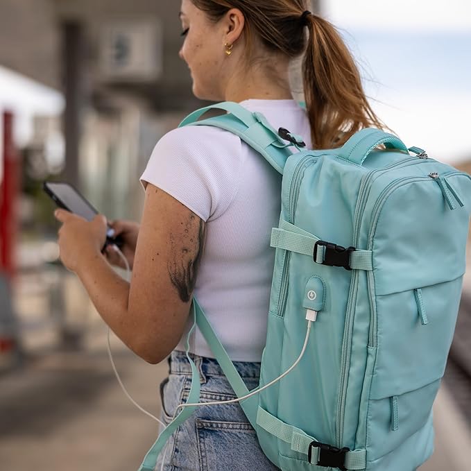 Carrywell (Not Made In China) Travel Backpack Airline Approved, Carry-On Underseat, Holds 15.6 or 16 Inch Laptop, Personal Item Bag with Shoe Compartment For Men Women, Mint 30l