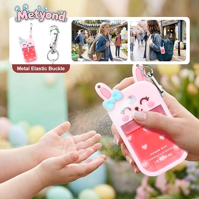 Metyond Rabbit Silicone Case for Touchland Hand Sanitizer Spray with Keychain, Compatible with Power Mist or Glow Mist 1 FL OZ/30ML for Touchland Case, Cute Travel Case for Easter Gifts (1 Pcs Pink)