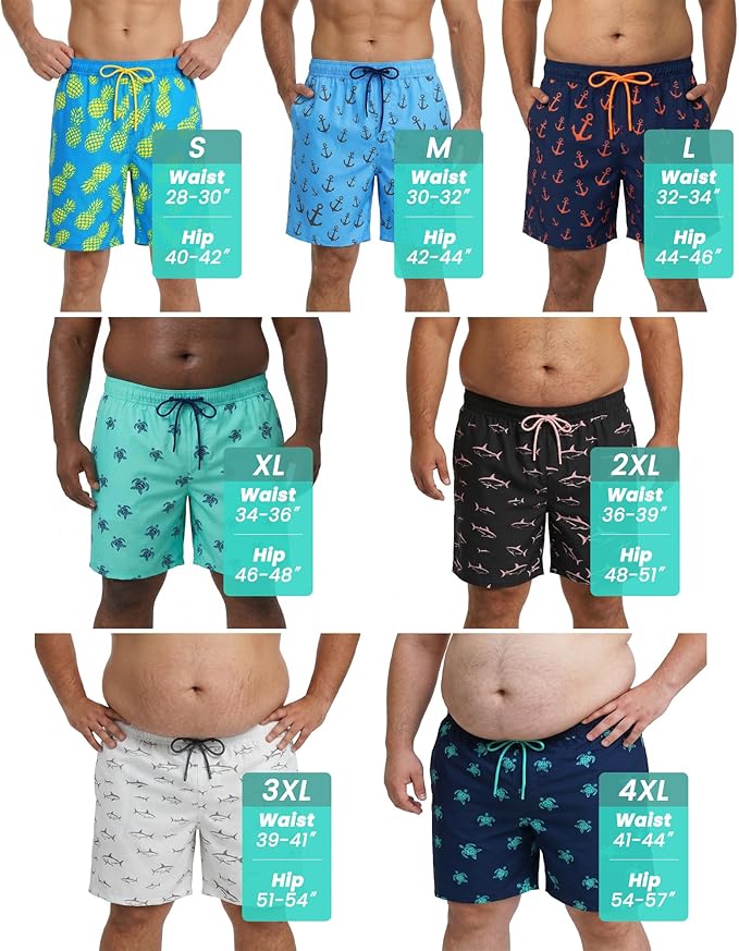 7 Inch Men Swim Trunks with Compression Breathable Liner Quick Dry Zipper Pockets for Pool Board Beach Cruise