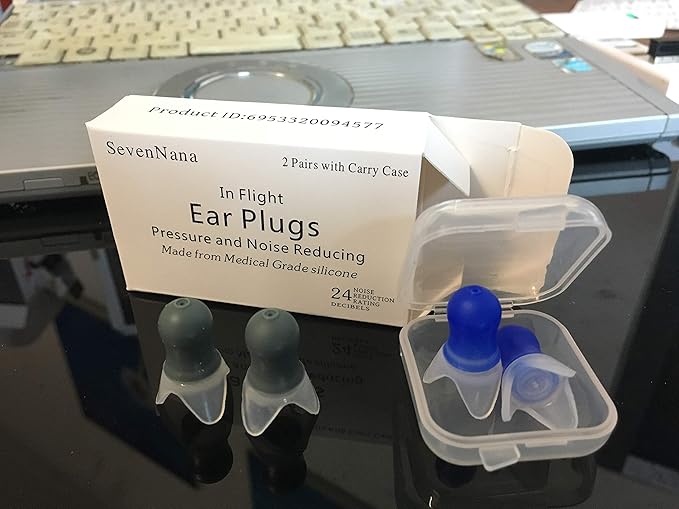 Pressure Reducing Ear Plugs Noise Reducing Earplugs Travel Accessory Silicone Hearing Protection Flight earplugs 2Pairs (Blue+Gray-Child)
