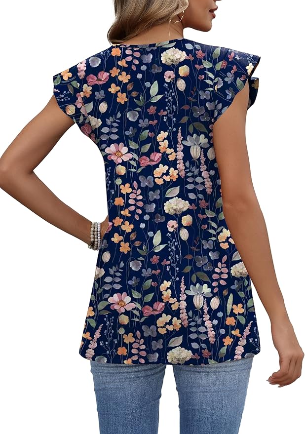 WIHOLL Womens Summer Tops 2026 Babydoll Shirts Ruffle Sleeve Spring Outfits Dressy Casual Blouses
