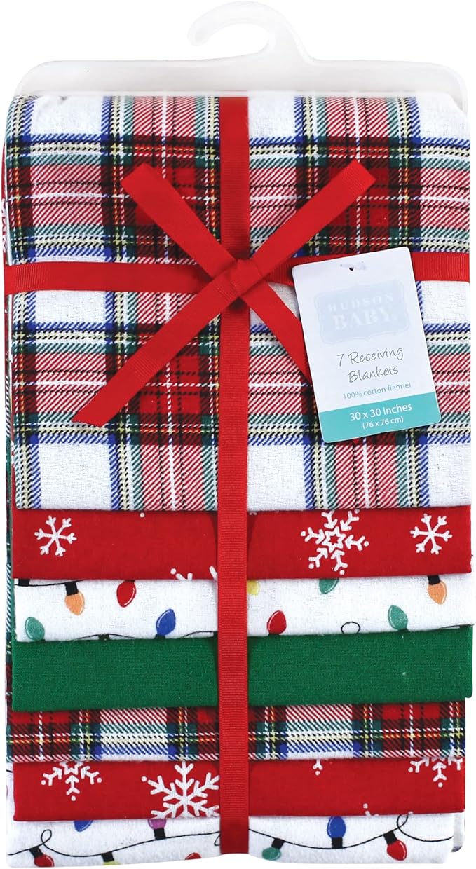 Hudson Baby Unisex Baby Cotton Flannel Receiving Blankets Bundle, White Tartan, One Size