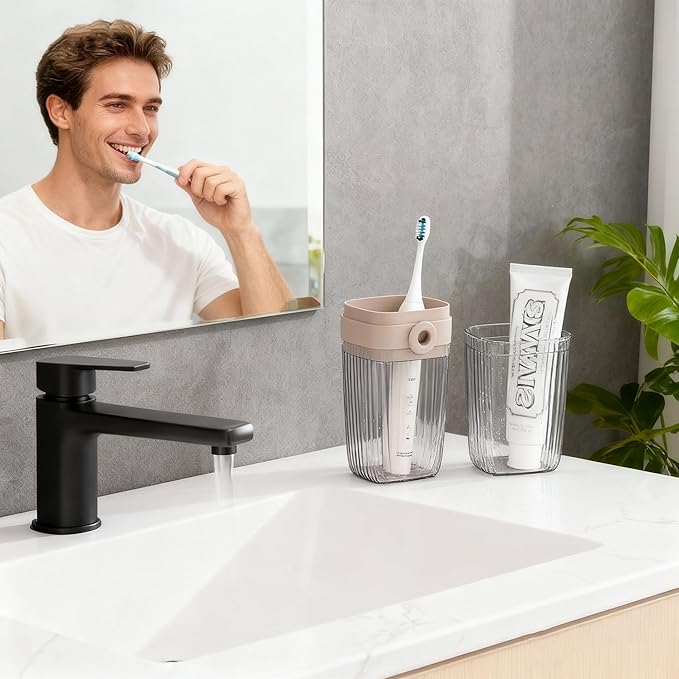 Toothbrush Travel Case, 2 in 1 Portable Travel Toothbrush Holder with Mouthwash Cups, Leakproof Travel Toothbrush and Toothpaste Container for Traveling Camping Dorm Office Business Trip