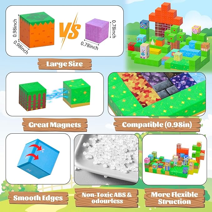 SKTMYY Magnetic Blocks-120pcs Farm Magnetic Building Blocks for Kids, STEM Sensory Magnet Blocks Cubes Toys for Toddlers Boys & Girls Ages 4-8