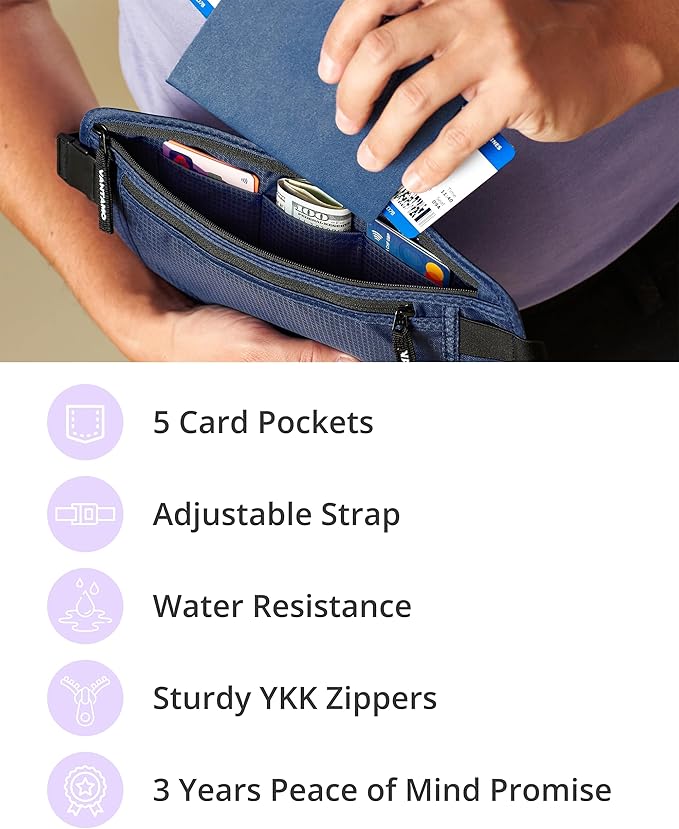 Money Belt for Travel - Security Fanny Pack for Phone, Money, Passport, & More with Anti Theft RFID Protection - Slim Under Clothes Hidden Wallet Holder Bag - Unisex Travel Waist Pouch for Women & Men
