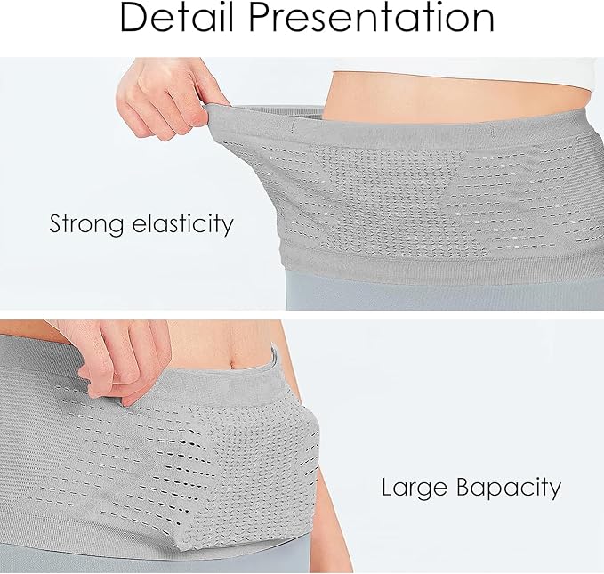 Adorila Slim Running Belt, No-Bounce Hidden Waist Pack with 360° Opening for Soft Flask, Cellphones, Keys or Gels, Grey, Small