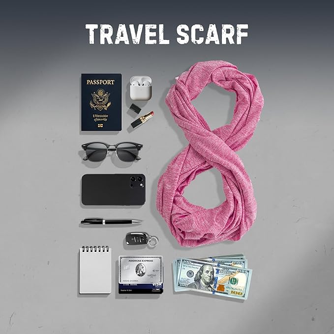 Zero Grid Infinity Travel Scarf Loop with Hidden Zipper Pockets for Passport, Phone, Cash, Cards