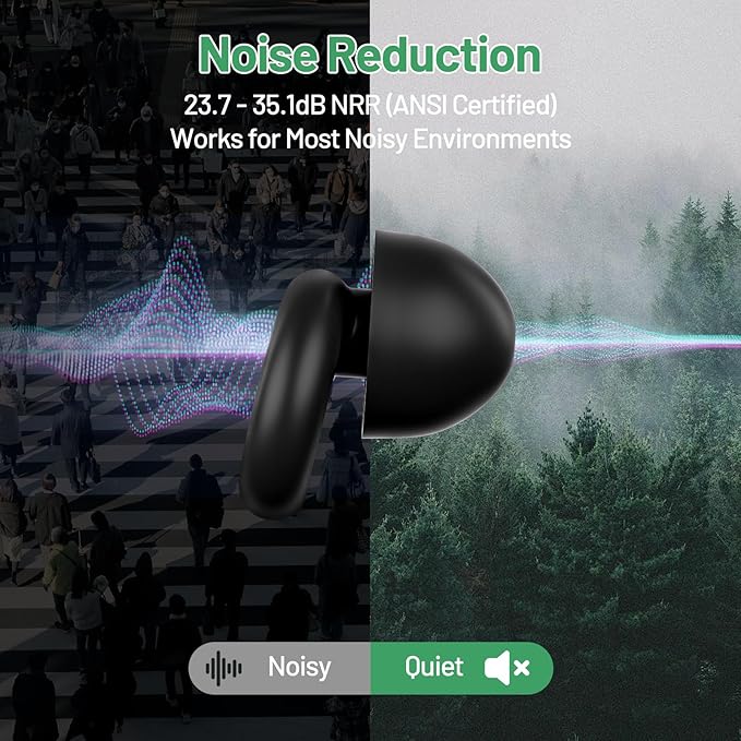 Noise Cancelling Ear Plugs for Sleep, Small Ear Fit - No-Pain for Side Sleepers, 33dB NRR Reusable Silicone One-Piece Design, 2 Sizes for Adults & Kids, Portable Case (Black, 2 Pair)