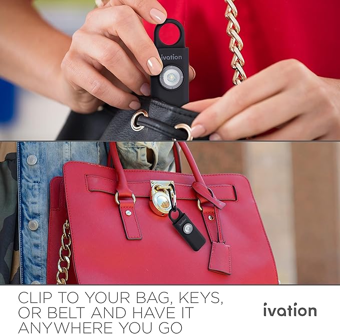 Ivation Personal SOS Alarm Keychain | Self-Defense Safety Siren & LED Panic Strobe Light with Carabiner Clip for Women, Children & Seniors | Pocket Size, Loud 125 dB Sound, Air Travel Friendly