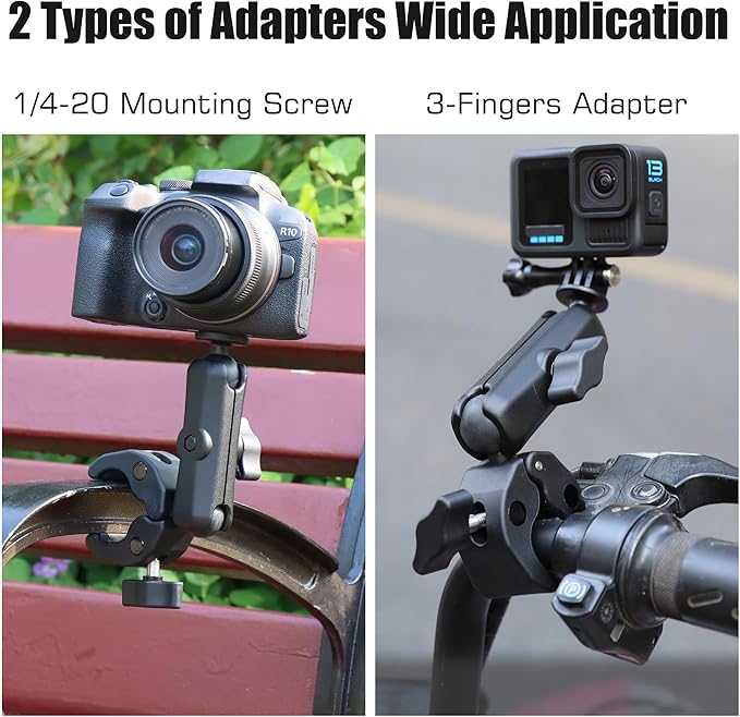 GEPULY 2pcs 1''/25mm Ball Head Mount 1/4"-20 Threaded Stud+Tripod Adapter for Gopro Hero Series/AKASO/Insta360/DJI OSMO Action Camera, Fit RAM Ball Head Mount B Size Double Socket Arm