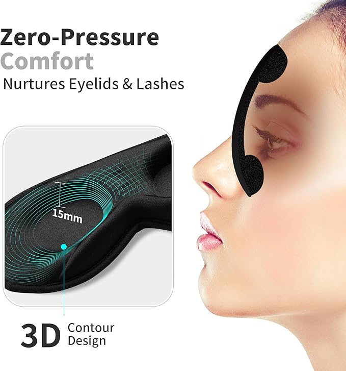 3D Sleep Mask for Men Women 2 Pack, Blackout Eye Mask for Sleeping Eye Mask for Side Sleeper, Memory Foam Adjustable&Washable, Airplane Travel Essentials Couples Yoga Meditation Office Black & Black