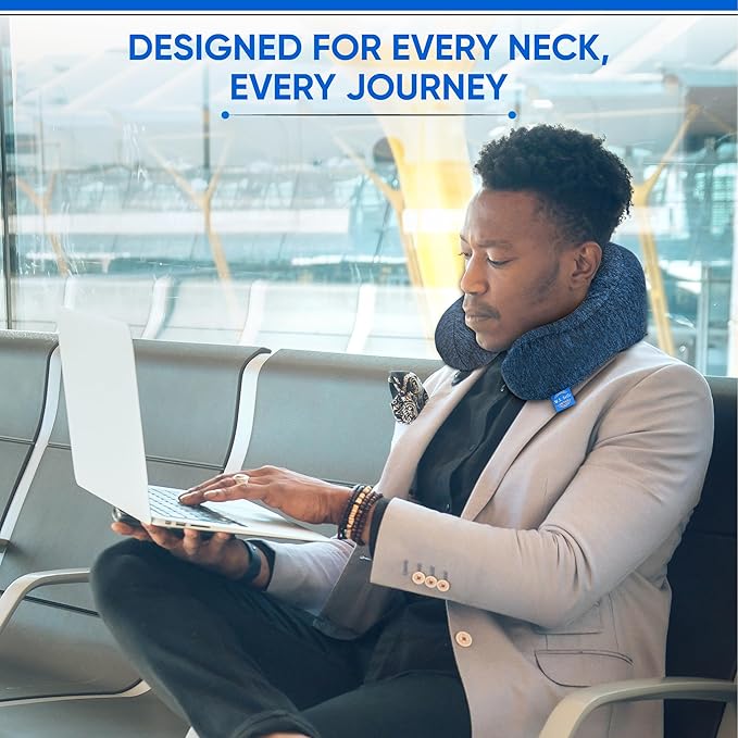 W.S. Sells Travel Neck Pillows for Airplanes - Pure Memory Foam with Ergonomic Design & Breathable Fabric - Travel Pillows for Airplanes & Cars - Set of Travel Essentials with Sleep Mask & Ear Plugs
