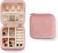 ZPROW Plush Velvet Travel Jewelry Case, Travel Jewelry Organizer, Jewelry Travel Case, Travel Jewelry Box, Small Jewelry Case for Women, Jewelry Travel Box, Earring Organizer with Mirror - Pink