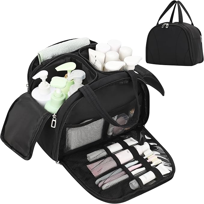 Travel Toiletry Bag, Lightweight Large Toiletry Bag for Women Wide-Open Ultra Light Cosmetic Makeup Bag Standing Toiletry Organizer with Handle for Full-Size Toiletries, Travel Essentials, Accessories