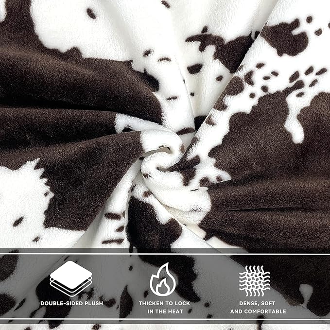 Cow Print Blanket for Couch Bed, Fuzzy Fleece Soft Blankets and Throws, Brown White Western Home Decor, All Season Cozy Graduations Birthday Gifts for Cow Lovers Women Men Girls Boys, 50x60 Inches
