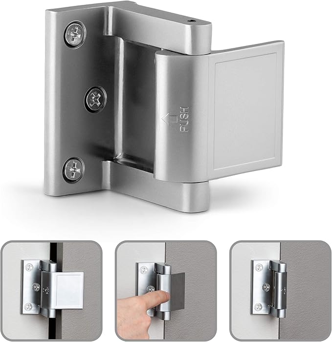 Berlin Modisch Door Lock Reinforcer Privacy Door Latch for in-Swinging Doors Extra High Resistance Home Door Security Lock (Satin Nickel)
