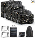 11 Set Packing Cubes for Travel, Gifts for Women Mom Kids, TSA Approved Bags for Makeup, Cosmetic, Toiletry, Suitcase Organizers for Checked Luggage,Cruise Essentials,Airplane Accessories,Black Floral