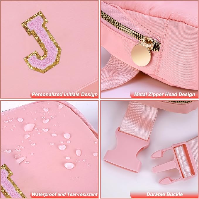 Uygafly Personalized Belt Bag for Women Girls - Fashion Mini Waist Packs with Adjustable Strap - Trendy Travel Fanny Pack Crossbody Bags with Initial Letter - Teen Gifts | Peach,J
