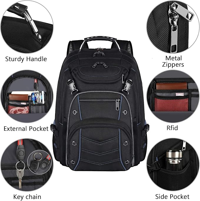 VECKUSON Extra Large Laptop Backpack, 22" x 17" x 10", 60L Capacity, Multi-Compartment Protection, Fits 15.6-19" Laptops, TSA Approved, RFID Anti-Theft, Sport Backpack