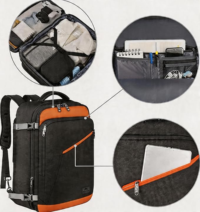 MATEIN Carry on Backpack for Airplanes, Expandable Travel Backpack Airline Approved with Hidden Shoulder Strap for Men Women, Lightweight Casual Daypack Bags for Travelling, Camping, Business