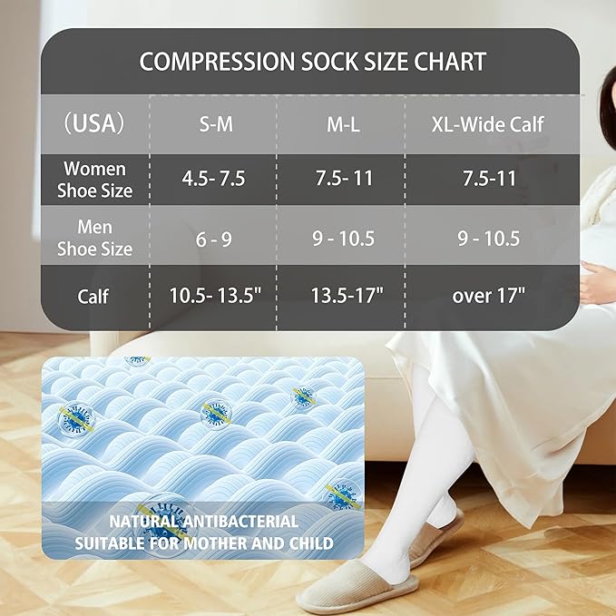 LEVSOX Cotton Compression Socks for Women&Men 20-30mmHg Knee High Cute Support Sock for Nurses Pregnancy Travel