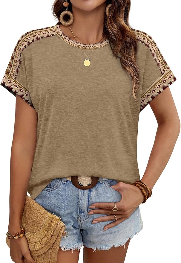 WIHOLL Womens Tops Short Sleeve Shirts Summer Outfits 2026 Spring Dressy Casual Clothes Clothing